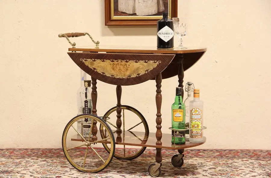 Main image of Marquetry Italian Tea Cart, Dessert or Beverage Trolley
