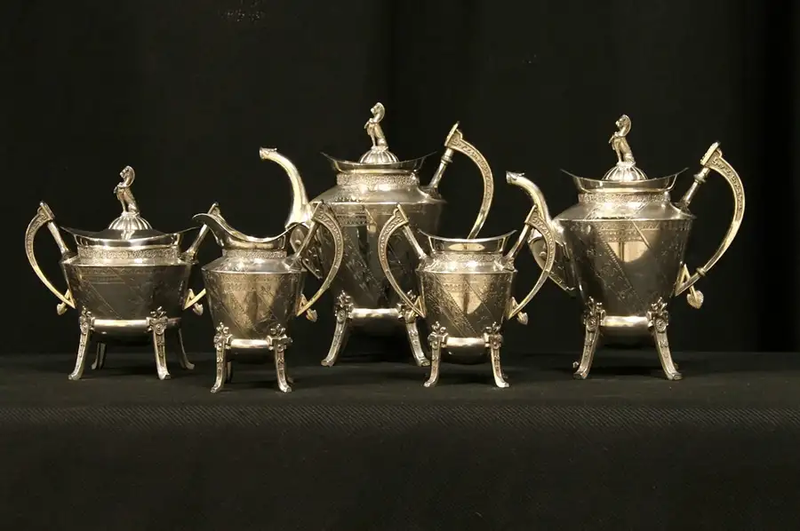 Main image of Reed & Barton Victorian Silverplate Tea & Coffee Service, Set Pat. 1878