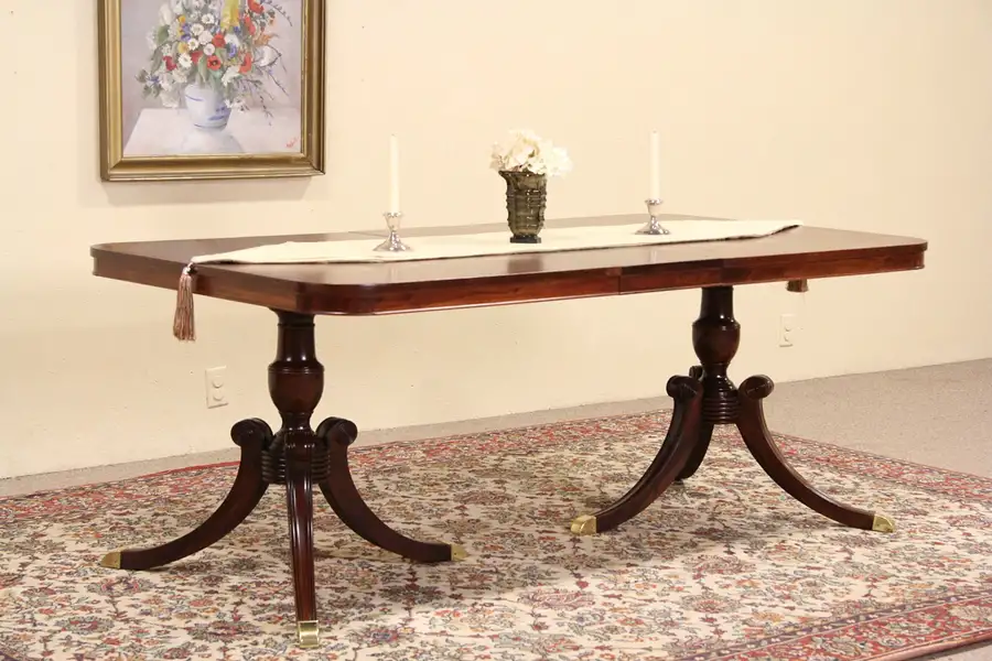 Main image of Mahogany Regency 1940's Vintage Pedestal Dining Table, 1 Leaf