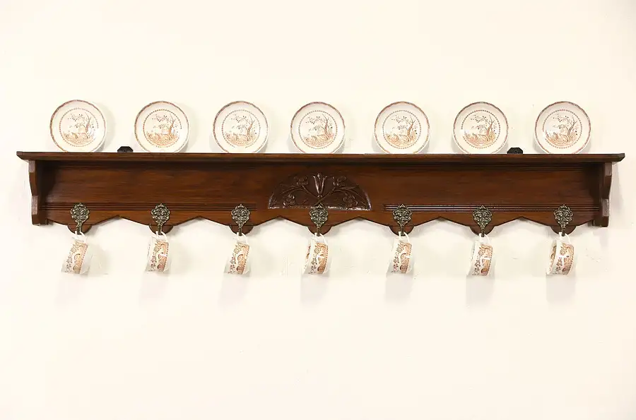 Main image of Dutch Oak Antique 1900 Wall Shelf Coat & Hat Rack