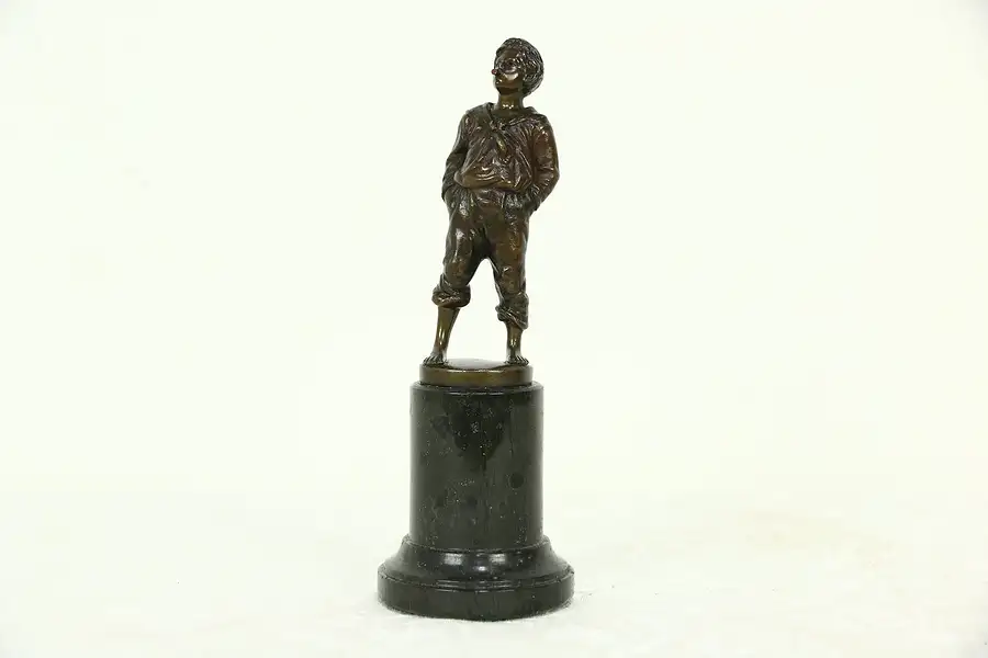 Main image of Bronze Antique Sculpture of a Boy with a Whistle, Marble Base
