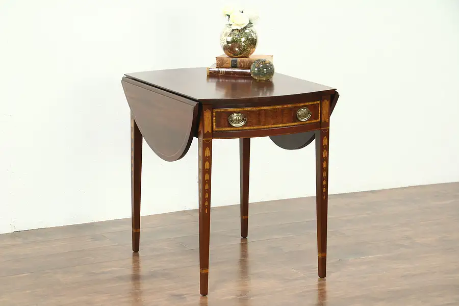 Main image of Pembroke Oval Dropleaf Vintage Lamp Table, Mahogany & Marquetry, Century