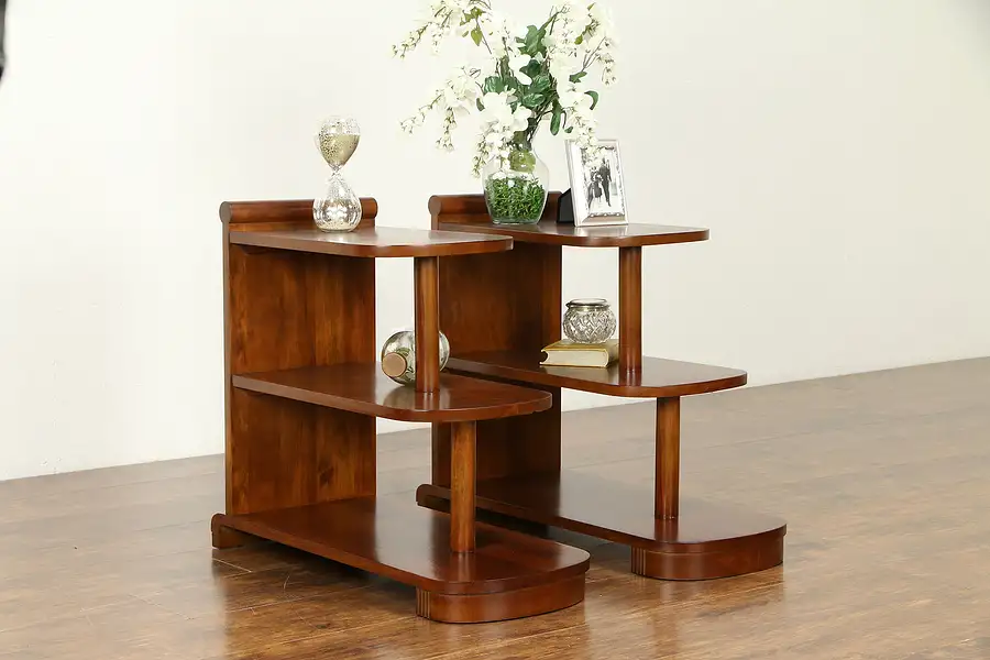 Main image of Pair of Midcentury Modern 1950 Vintage Tiered End Tables or Nightstands