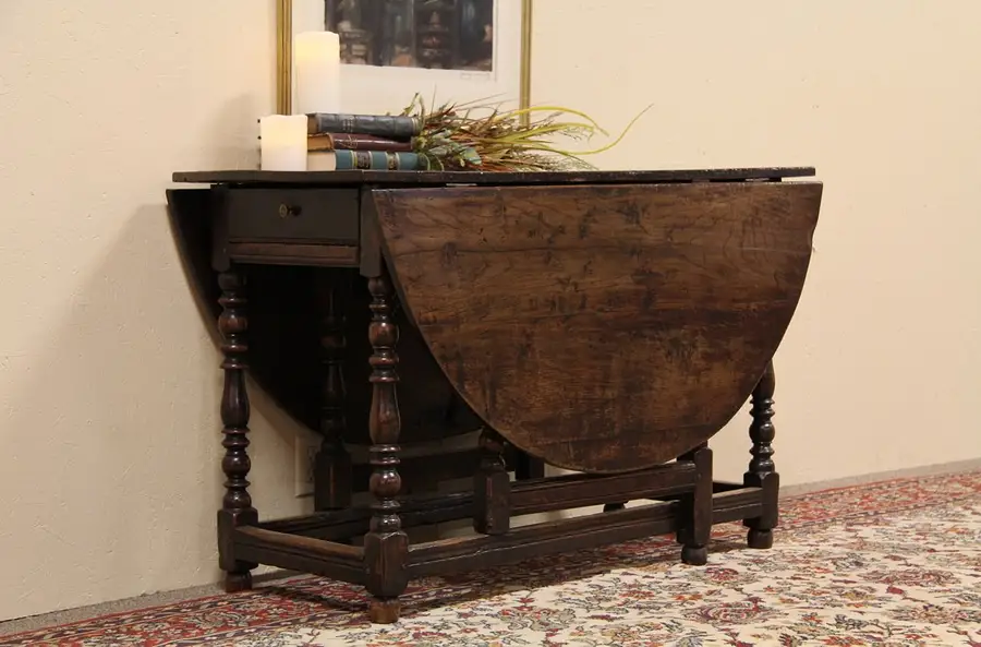 Main image of Oval 1700's Antique Oak Dining or Sofa Table