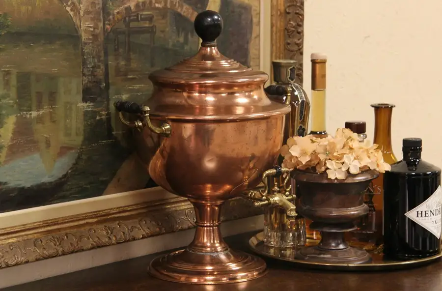 Main image of Copper & Brass 1910 Antique Samovar, Buffet Serving Pot