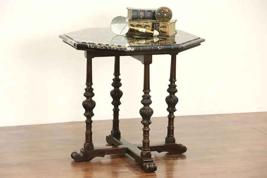 Main image of Black Marble Octagonal 1920's Antique Lamp or Hall Center Table