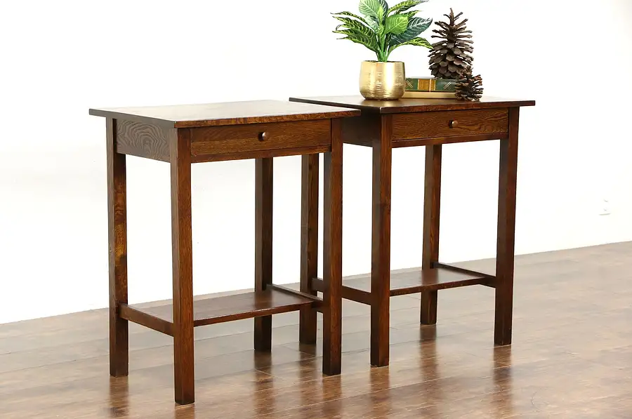 Main image of Pair of Mission Oak Arts & Crafts Antique Craftsman Nightstands or End Tables