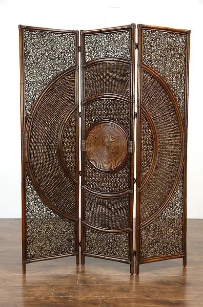 Main image of Bamboo & Hand Woven Wicker Triple Folding Screen