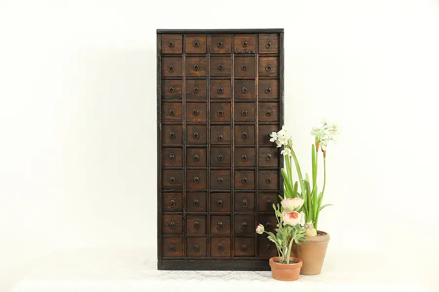 Main image of Chinese Antique 50 Drawer Spice, Apothecary, Jewelry or Collector Cabinet