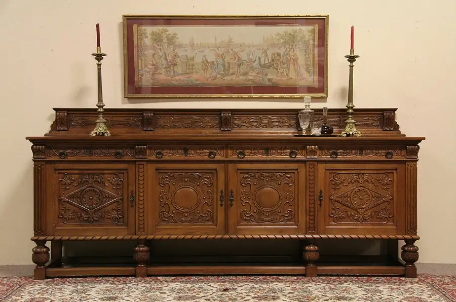 Main image of Carved Oak Tudor Sideboard, Server or Back Bar
