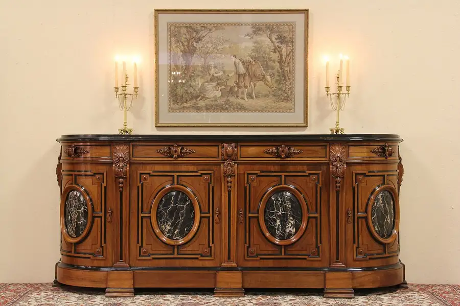 Main image of Carved 1880 Antique Sideboard with Marble & Granite