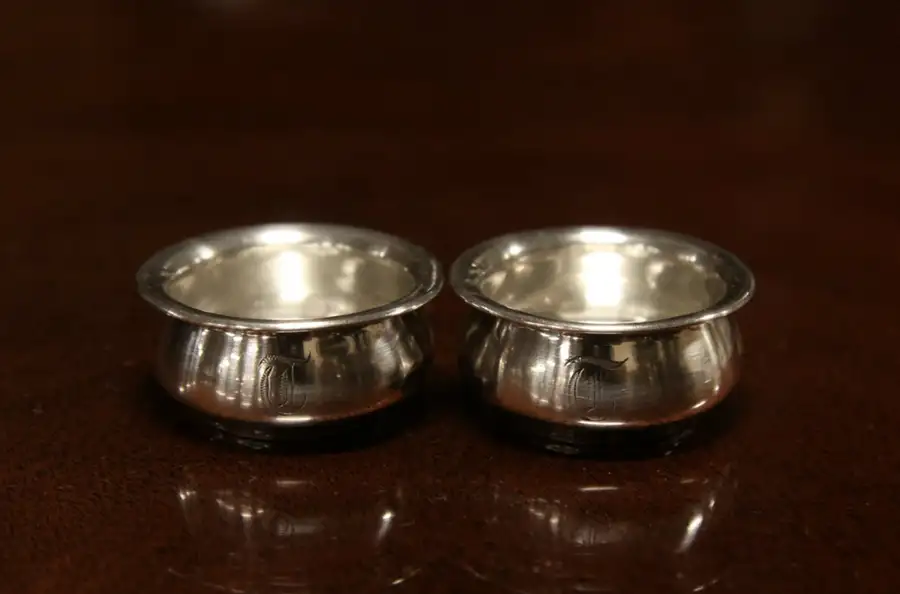 Main image of Pair Sterling Silver Salt Cellars, T Monogram