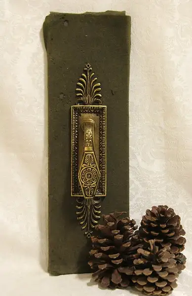 Main image of Yale 2 Antique 1900 Bronze Sample Door Levers & Backplates, Leaf