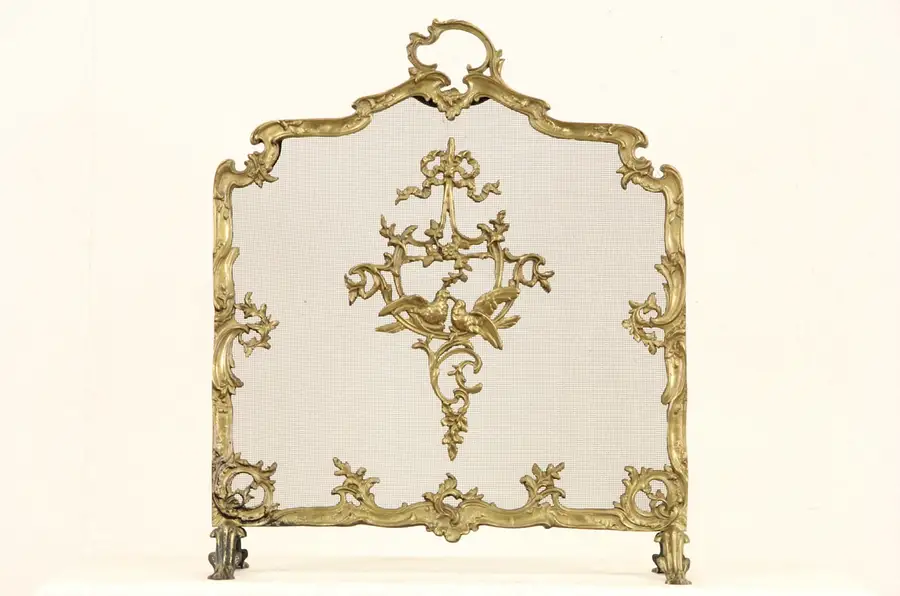 Main image of Brass 1920's Fireplace Hearth Screen with Lovebirds