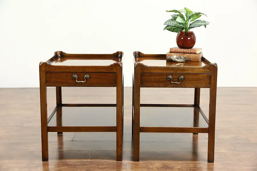 Main image of Pair of Vintage Mahogany End or Lamp Tables, Signed Caledonian, England
