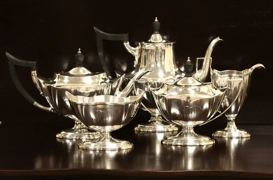 Main image of Sterling Silver Antique 5 Pc. Coffee & Tea Set