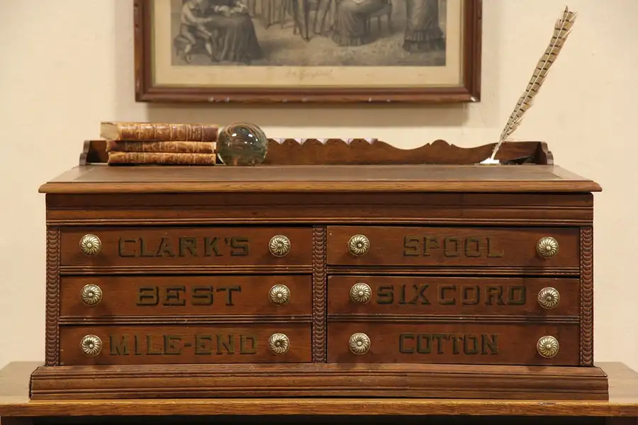 Main image of Clark's 1890 Antique Oak Spool Cabinet Desk
