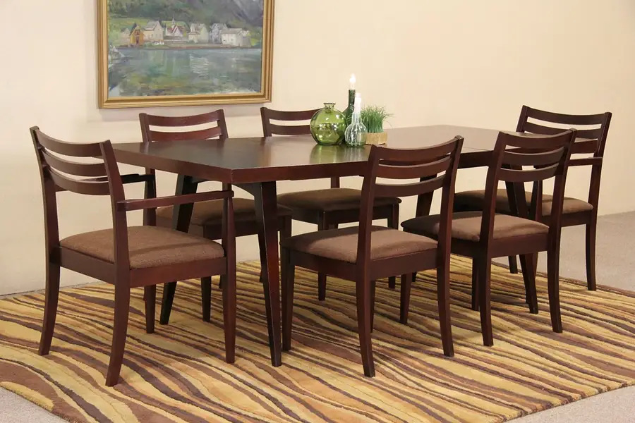 Main image of Midcentury Danish Modern 1960 Vintage Dining Set, Table & 6 Chairs