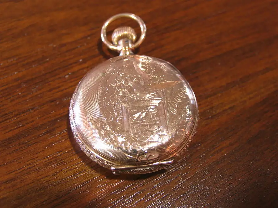 Main image of Elgin Jeweled 1 1/2" 14K Gold Pocket Watch c 1895