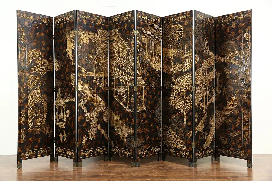Main image of Maitland Smith Hand Painted Chinese 8 Panel Coromandel Screen, 14' 8"