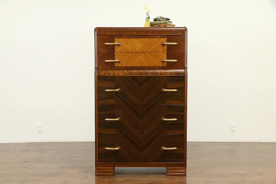 Main image of Art Deco Waterfall 1930's Vintage Tall Chest