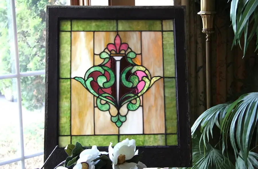 Main image of Victorian Stained Glass Fleur de Lis Window