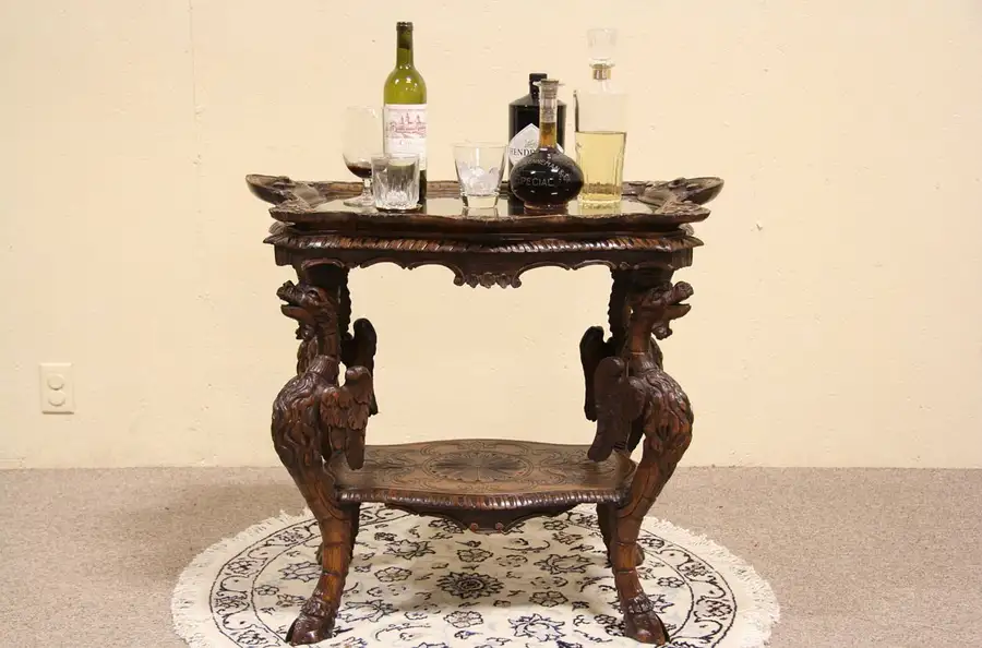 Main image of Carved Griffin Antique 1895 Tea Table, Serving Tray