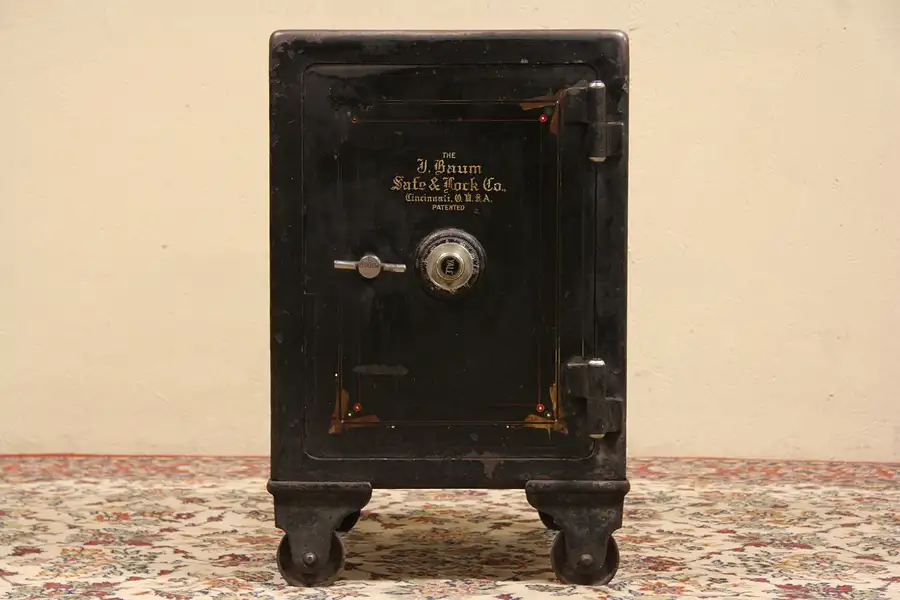 Main image of Antique Cast Iron Combination Safe signed, J Baum Safe and Lock CO, Cincinnati