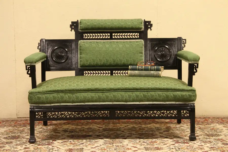 Main image of Victorian Eastlake Ebonized 1880 Antique Settee or Loveseat