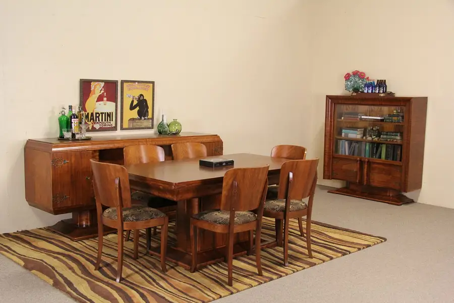 Main image of Art Deco 1930's Italian 9 Pc. Dining Set, 6 Chairs