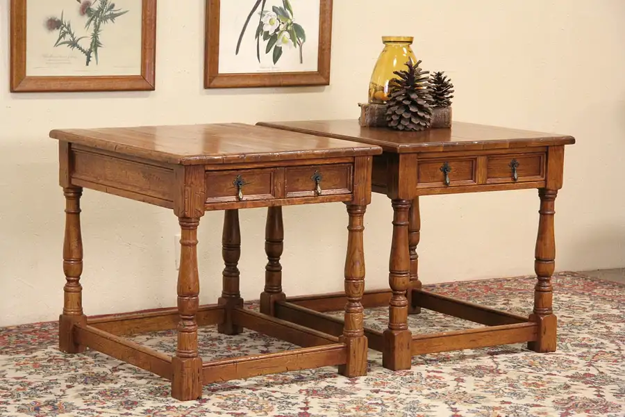 Main image of Pair Stickley Antiquities Oak Vintage Lamp or End Tables