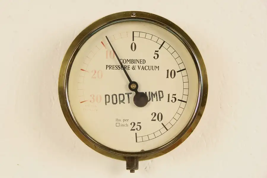 Main image of Ship Nautical Port Pump, Antique Brass Pressure & Vacuum Gauge