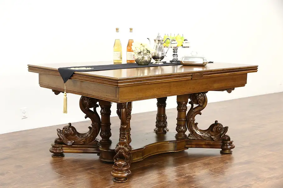 Main image of Dolphin Antique Library, Conference, Dining Table, Extends 15' Signed Ruscheweyh