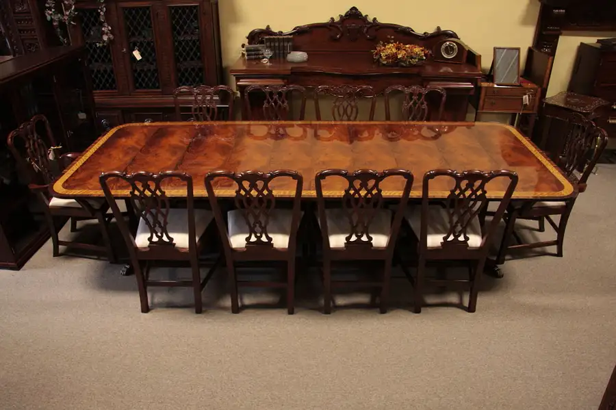 Main image of Georgian Chippendale Dining Set, Table, 10 Chairs