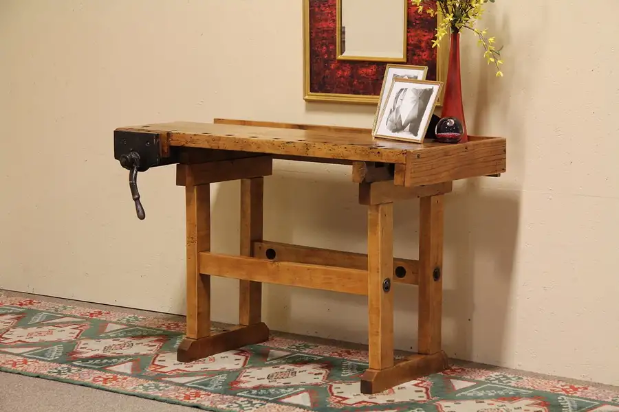 Main image of Antique Workbench Kitchen Island, Wine Table TV Base