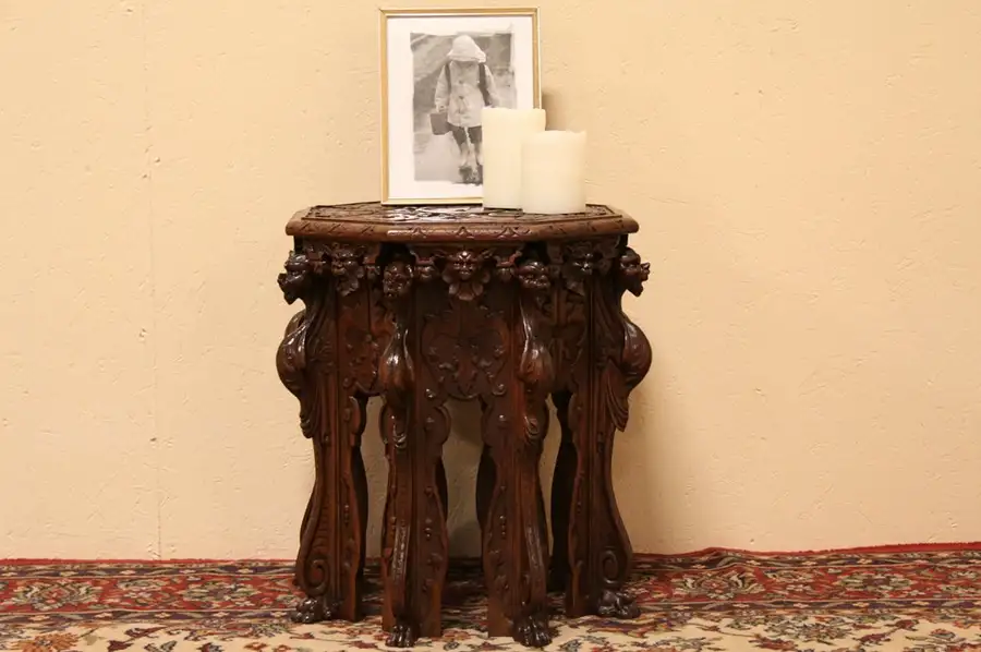 Main image of Antique Italian Gargoyle Hand Carved Table Pedestal
