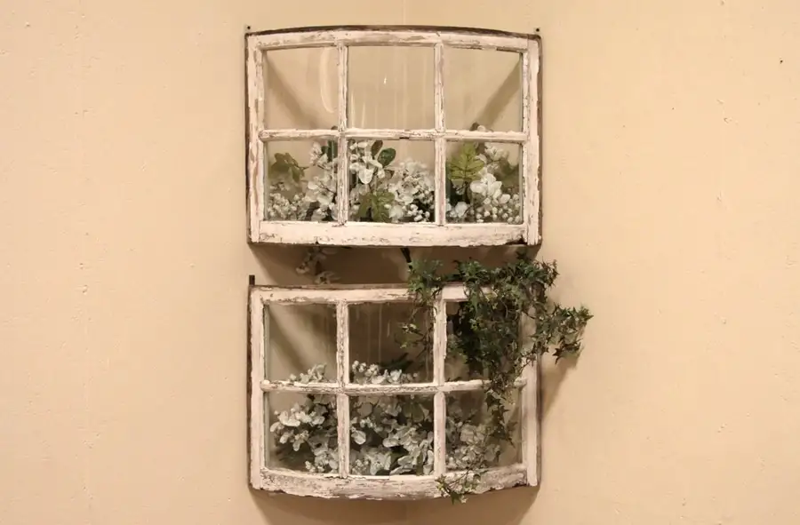 Main image of Pair of Curved Glass Architectural Salvage Antique Windows