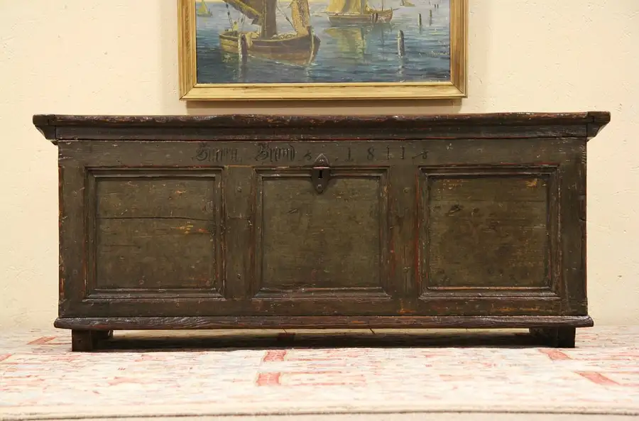 Main image of Painted 1811 Antique Pine Trunk, Coffee Table