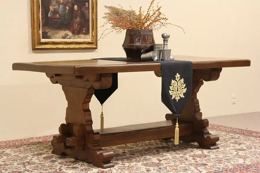 Main image of Dutch 1880 Oak Farmhouse Dining or Library Table