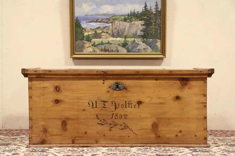 Main image of Immigrant Pine 1852 Antique Chest or Trunk, Coffee Table