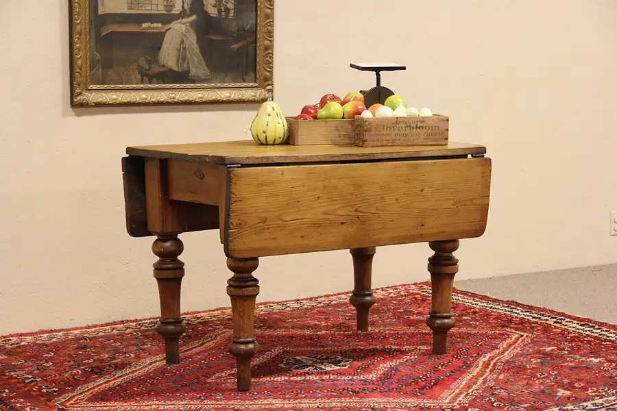 Main image of English Country Pine 1860 Antique Dropleaf Console, Breakfast or Dining Table