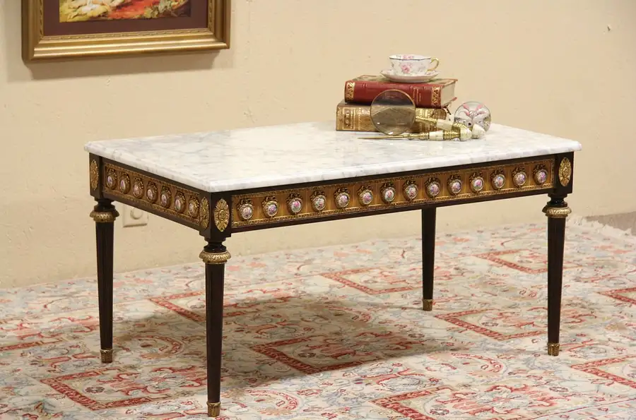 Main image of Marble Coffee Table, Porcelain & Bronze Mounts