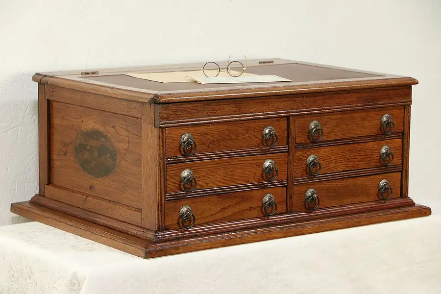 Main image of Victorian Oak 6 Drawer Spool Cabinet & Desk, Jewelry Chest, Merrick