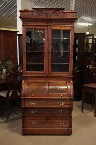 Main image of Victorian Walnut Eastlake Cylinder Secretary Desk