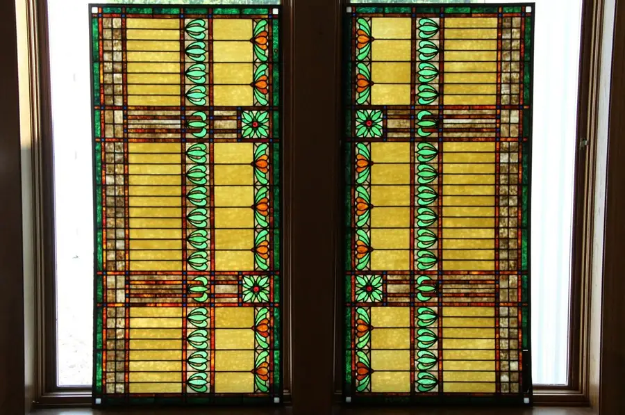 Main image of Pair Arts & Crafts Stained Glass Leaded Windows