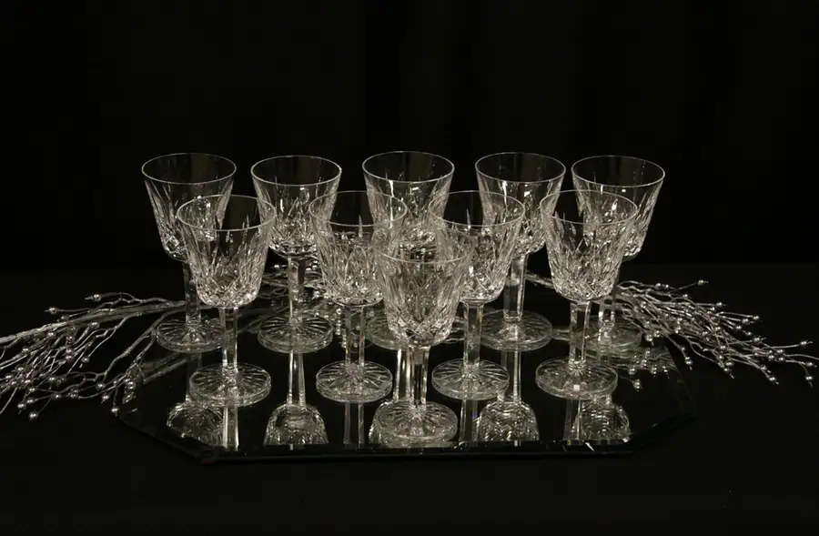 Main image of Set of 10 Waterford Lismore Hand Cut Wine Goblets or Glasses