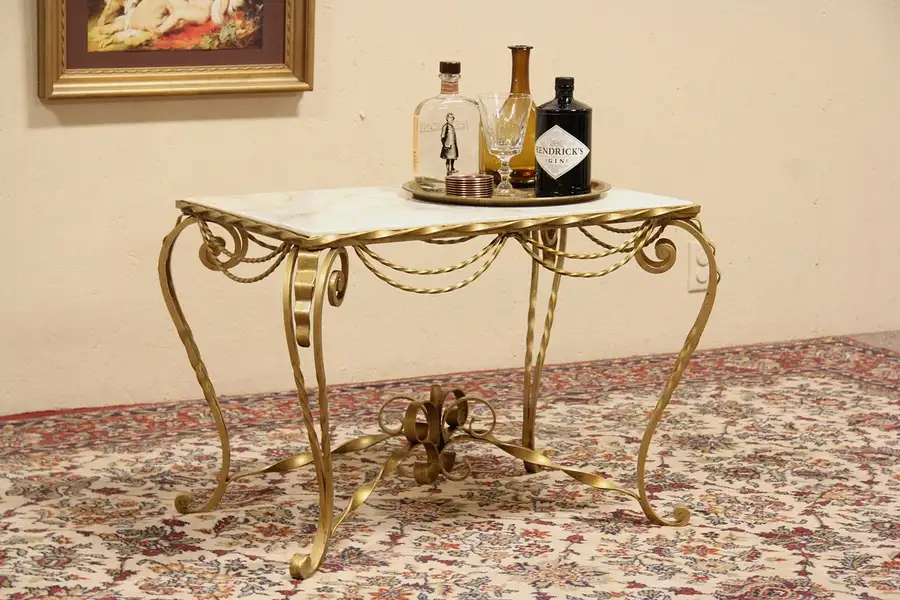 Main image of Midcentury Modern Wrought Iron & Marble Coffee or Cocktail Table