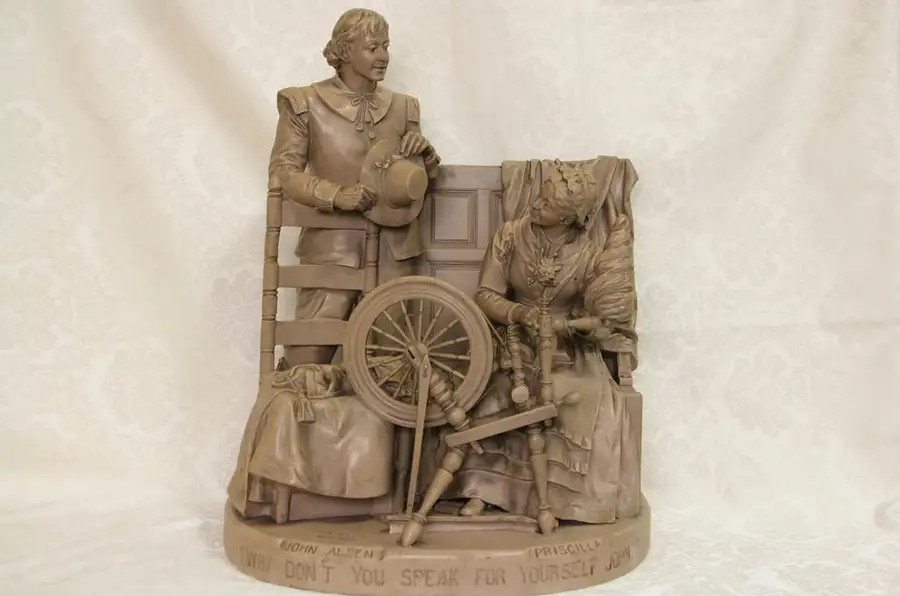 Main image of Rogers 1885 Antique Sculpture "Why Don't You Speak for Yourself, John"