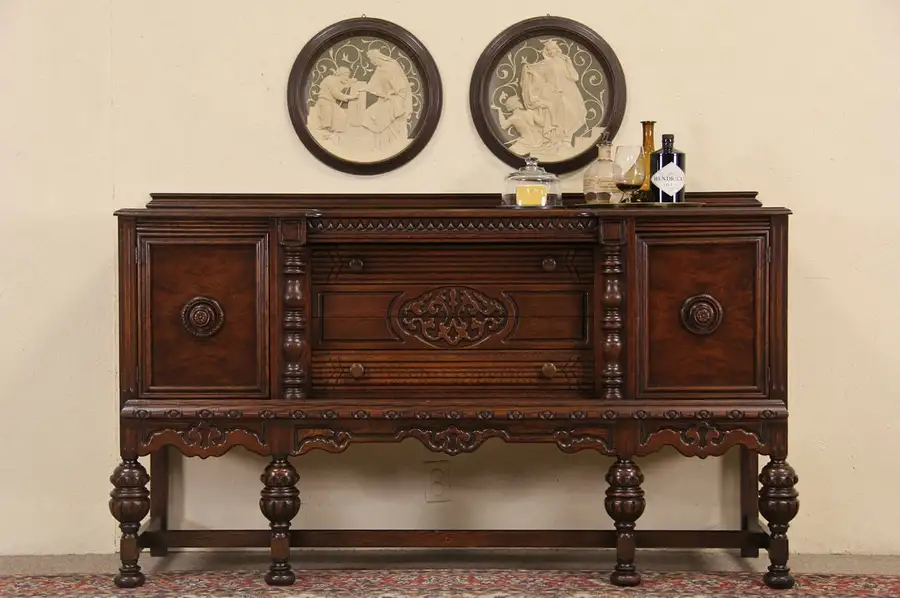 Main image of English Tudor 1920's Oak Sideboard, Server or Buffet