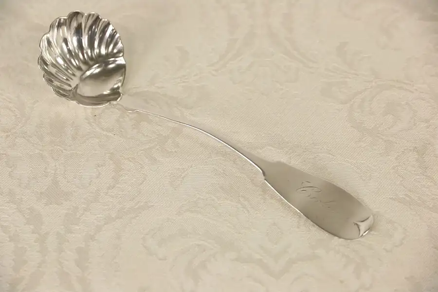 Main image of Crocker 1850's Antique Coin Silver Ladle, Signed A B Van Cott